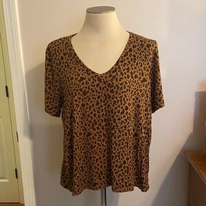 Old Navy Brown and Black Animal Print LUXE V-Neck Tee